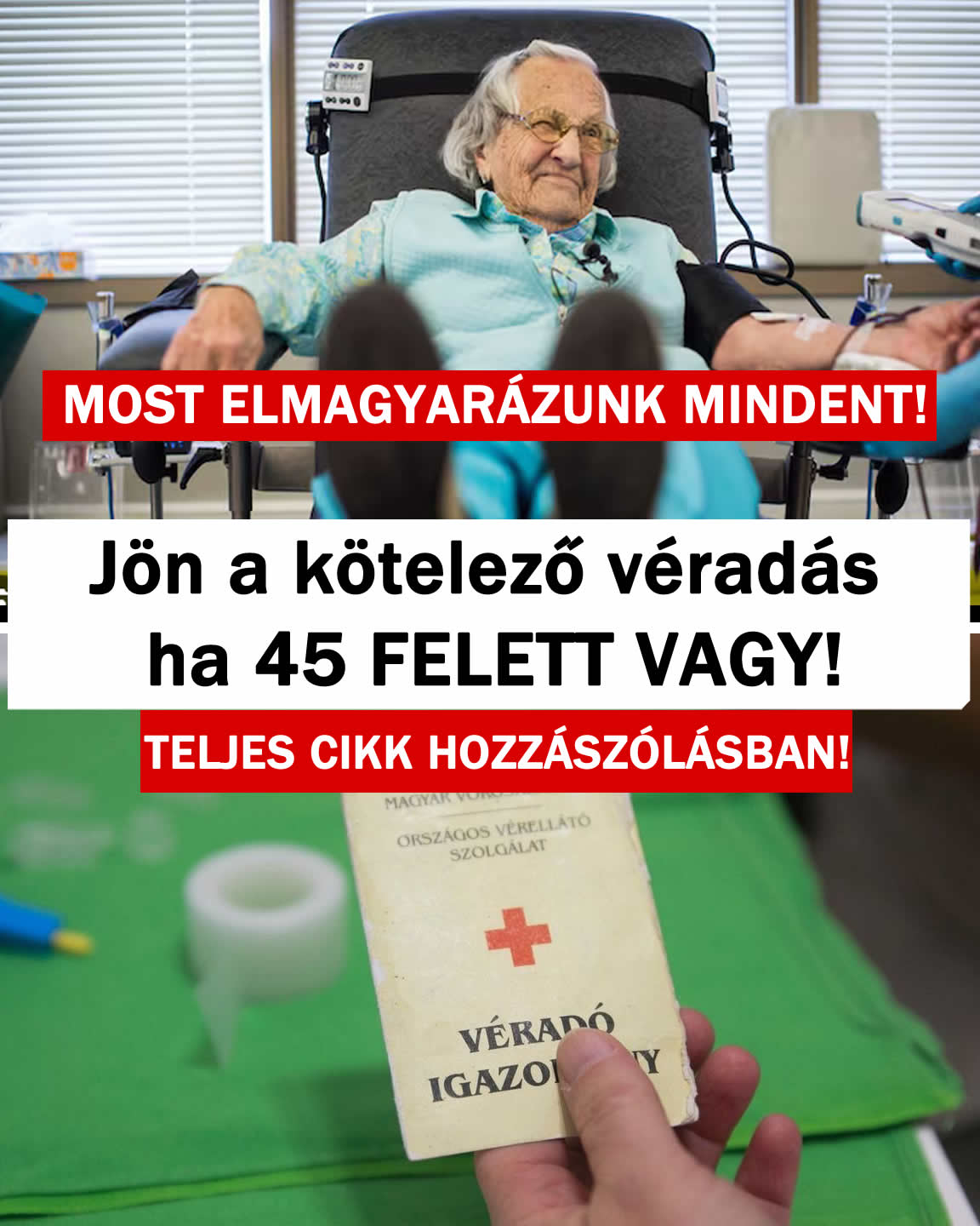 Jön a kötelező véradás ha 45 FELETT VAGY!
